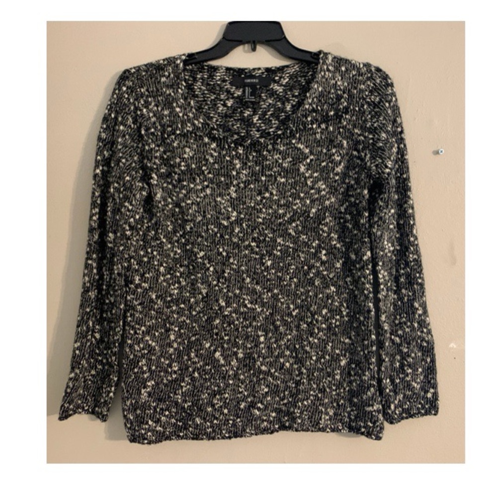 Forever 21 Black White Knit Sweater SZ Large
